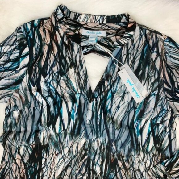 Anthropologie Charlie Jade Blouse Silk Pattern Open Back cut out long sleeve S - Picture 6 of 14